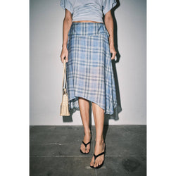 Loucia Emily Plaid Linen Wrap Asymmetric Midi Skirt