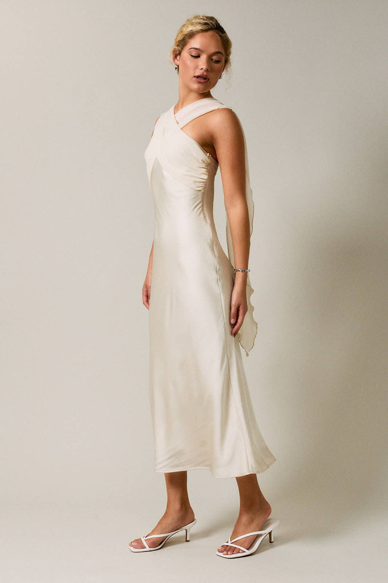 Le Lis STRAPLESS CONTRAST SCARF DETAIL BIAS MIDI DRESS
