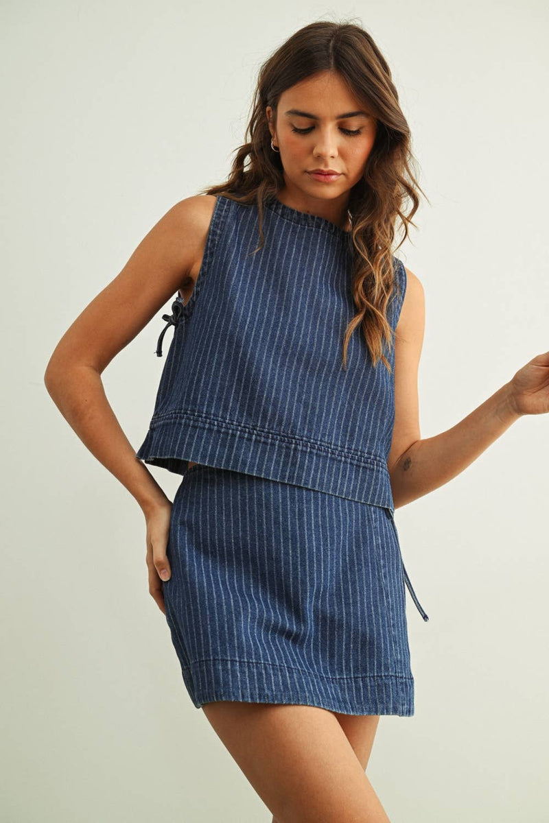 Miou Muse Pinstripe Denim Skort