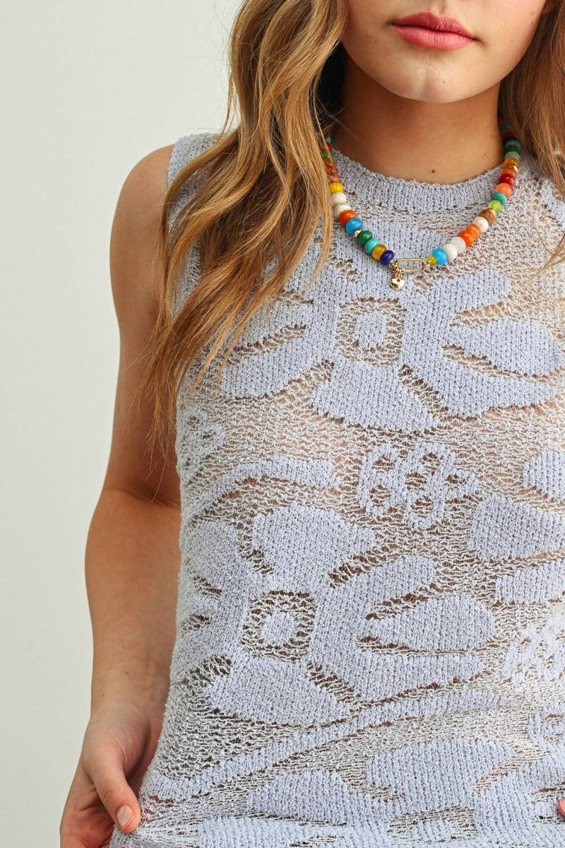 Miou Muse Floral Knitted Sleeveless Top