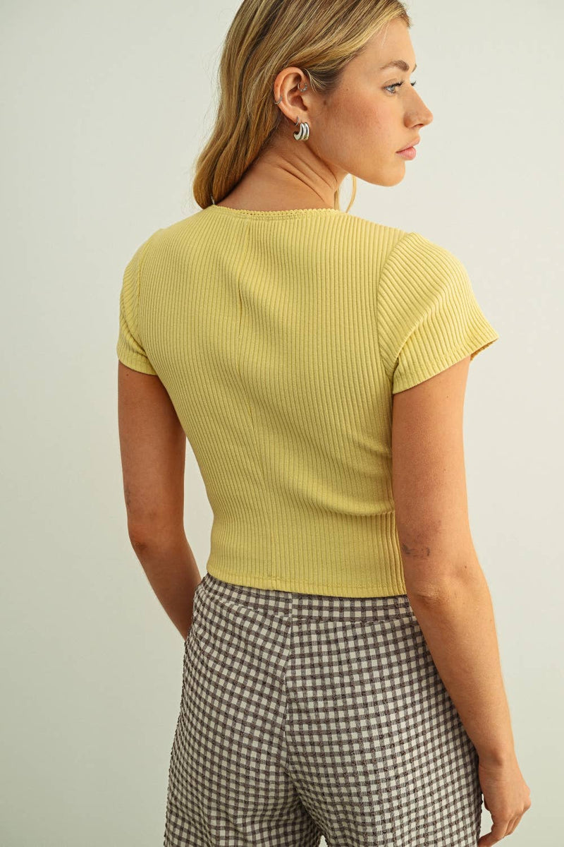 Miou Muse Button Front Short Sleeve Top