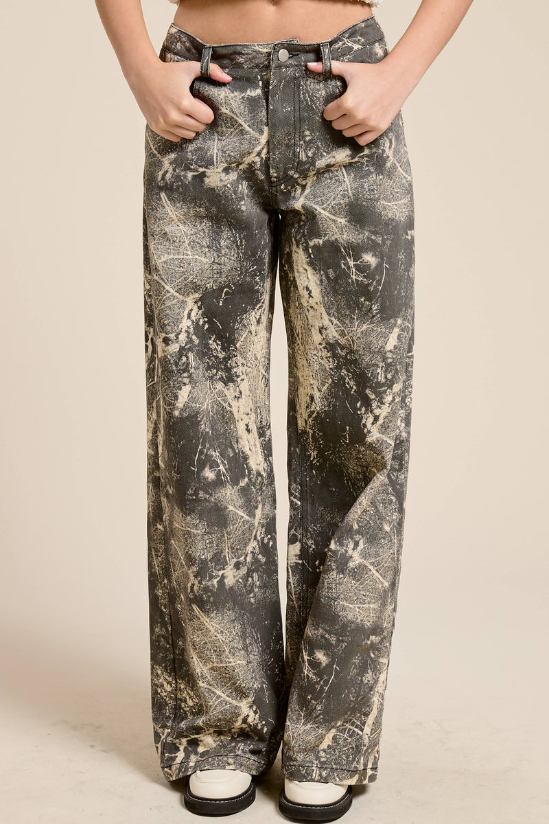 Mimosa Grunge Splatter Print Wide Leg Denim Pants