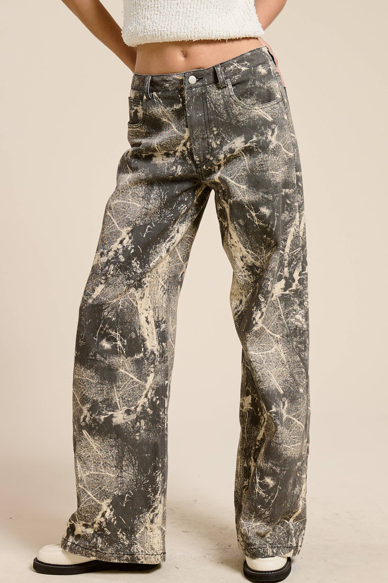 Mimosa Grunge Splatter Print Wide Leg Denim Pants