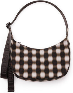 Baggu Small Nylon Crescent Blurred Gingham Brown