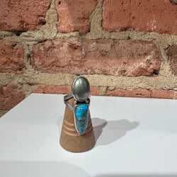 Turquoise and Pyrite Silver Ring by Leora Coronel