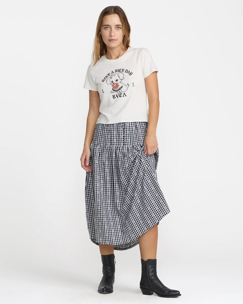 RVCA Go West Midi Skirt Black and White Gingham 100% cotton