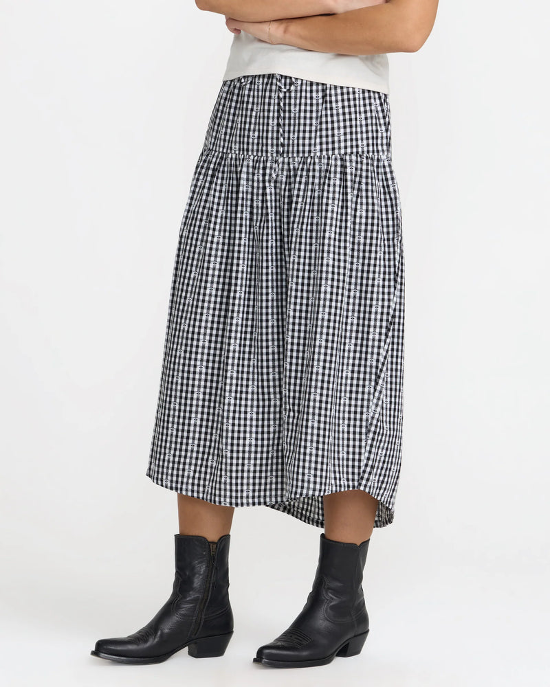 RVCA Go West Midi Skirt Black and White Gingham 100% cotton