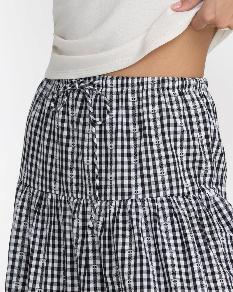 RVCA Go West Midi Skirt Black and White Gingham 100% cotton