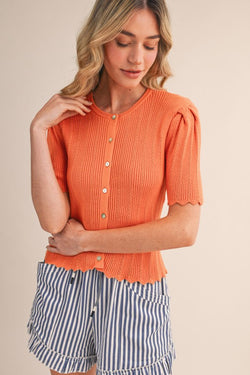 &merci Pointelle Scallop Short Sleeve Cardigan