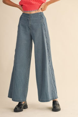 &merci Scalloped Edge Wide Leg Denim Trouser