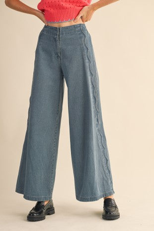 &merci Scalloped Edge Wide Leg Denim Trouser