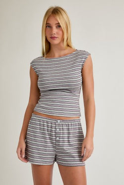 Le Lis Striped Boat Neck Cap Sleeve