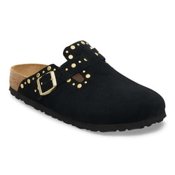 Birkenstock Boston River Border Black Suede Leather Narrow Fit