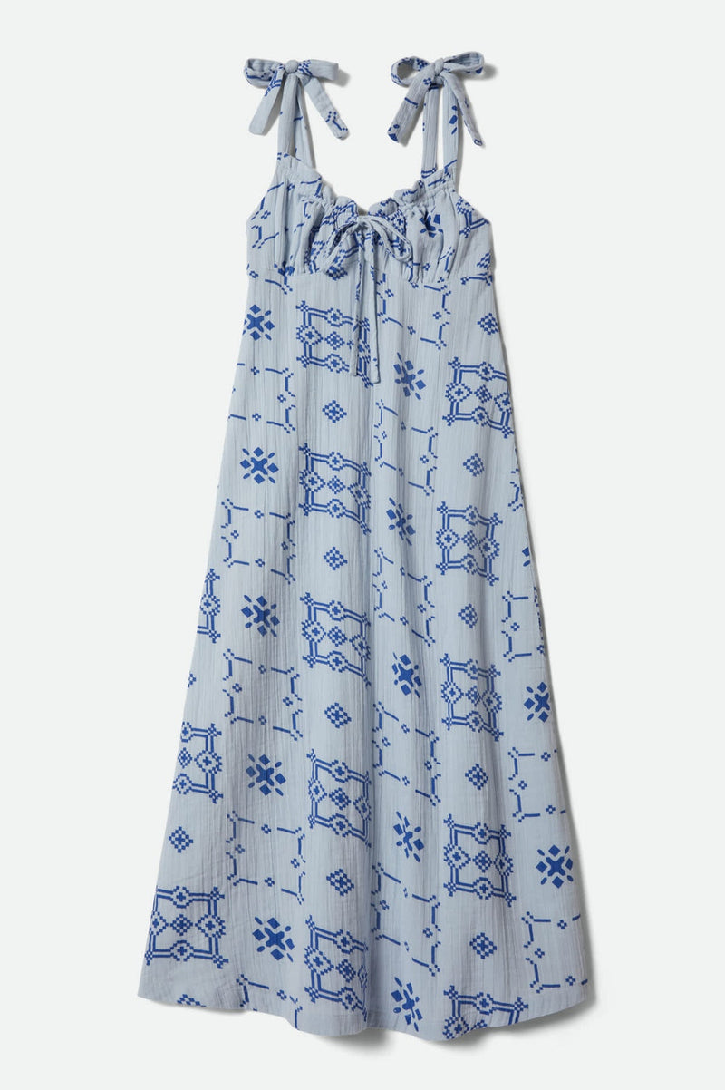 Brixton The Tie Dress in Aura Blue Tile Print