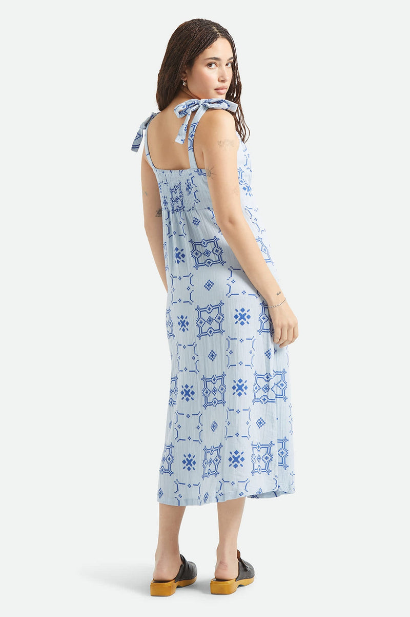 Brixton The Tie Dress in Aura Blue Tile Print