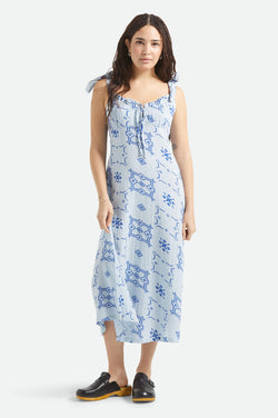 Brixton The Tie Dress in Aura Blue Tile Print