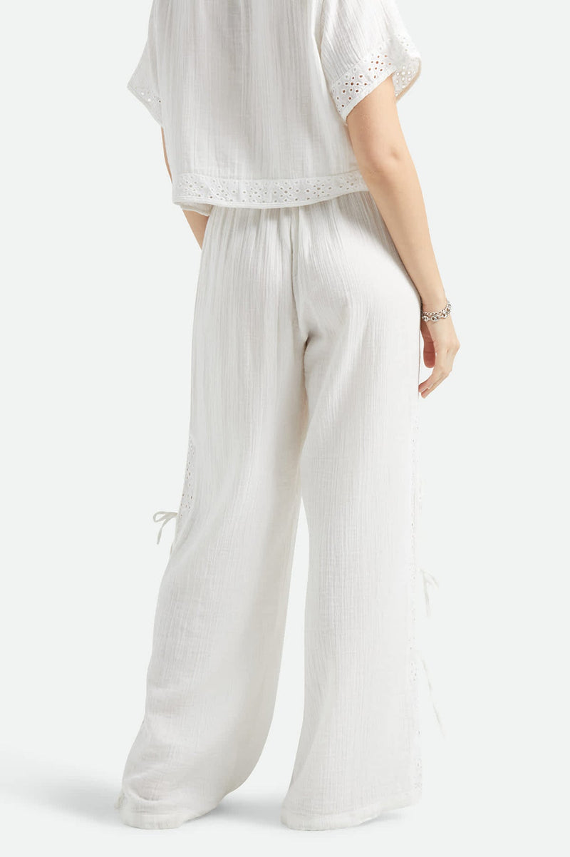 Brixton Seaside Eyelet Wide Leg Pant in Off White Eyelet