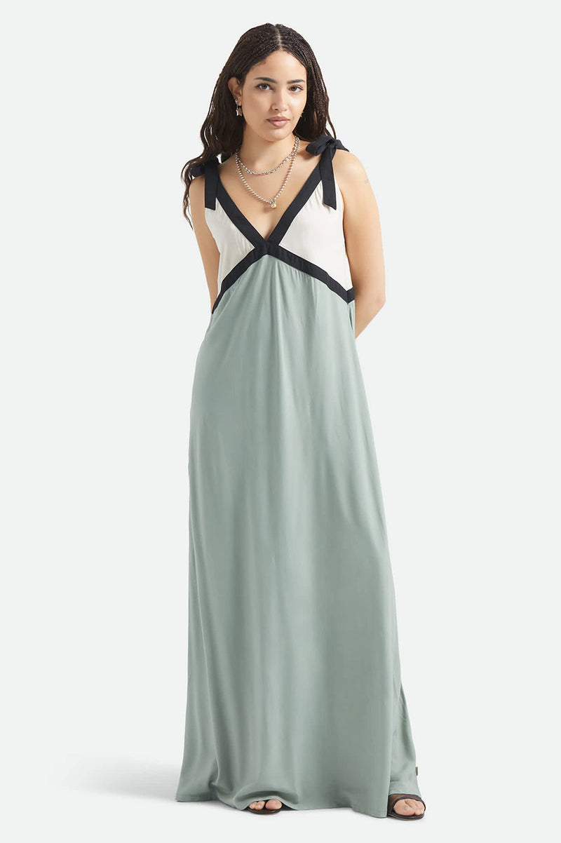Brixton Sunset Tie Slip Dress in Sage Green/Whitecap
