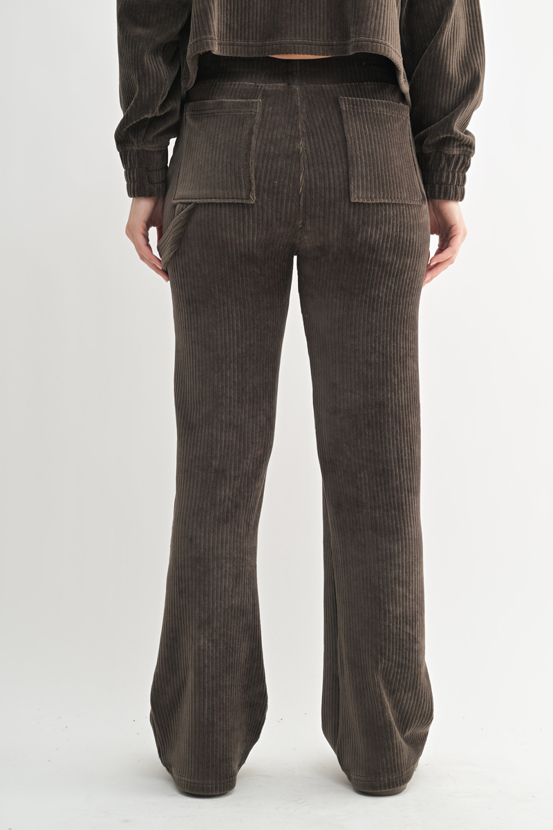Mono B Terrain Midrise Corduroy Flared Pants in Dark Olive