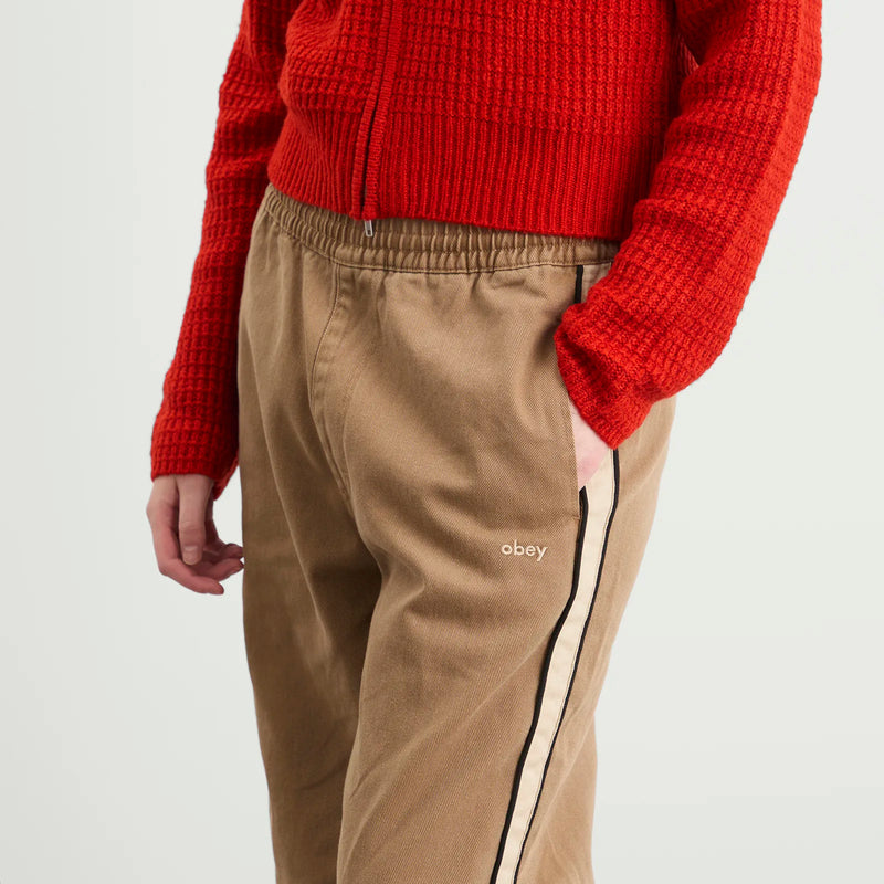 Obey Astrid Side Stripe Pant in Tan Faded Wash