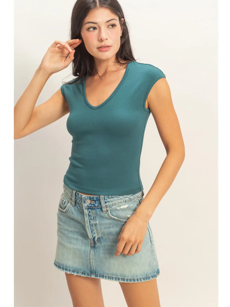 Double Zero V-Neck Cap Sleeve Top