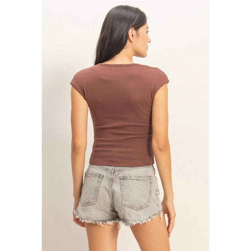 Double Zero V-Neck Cap Sleeve Top