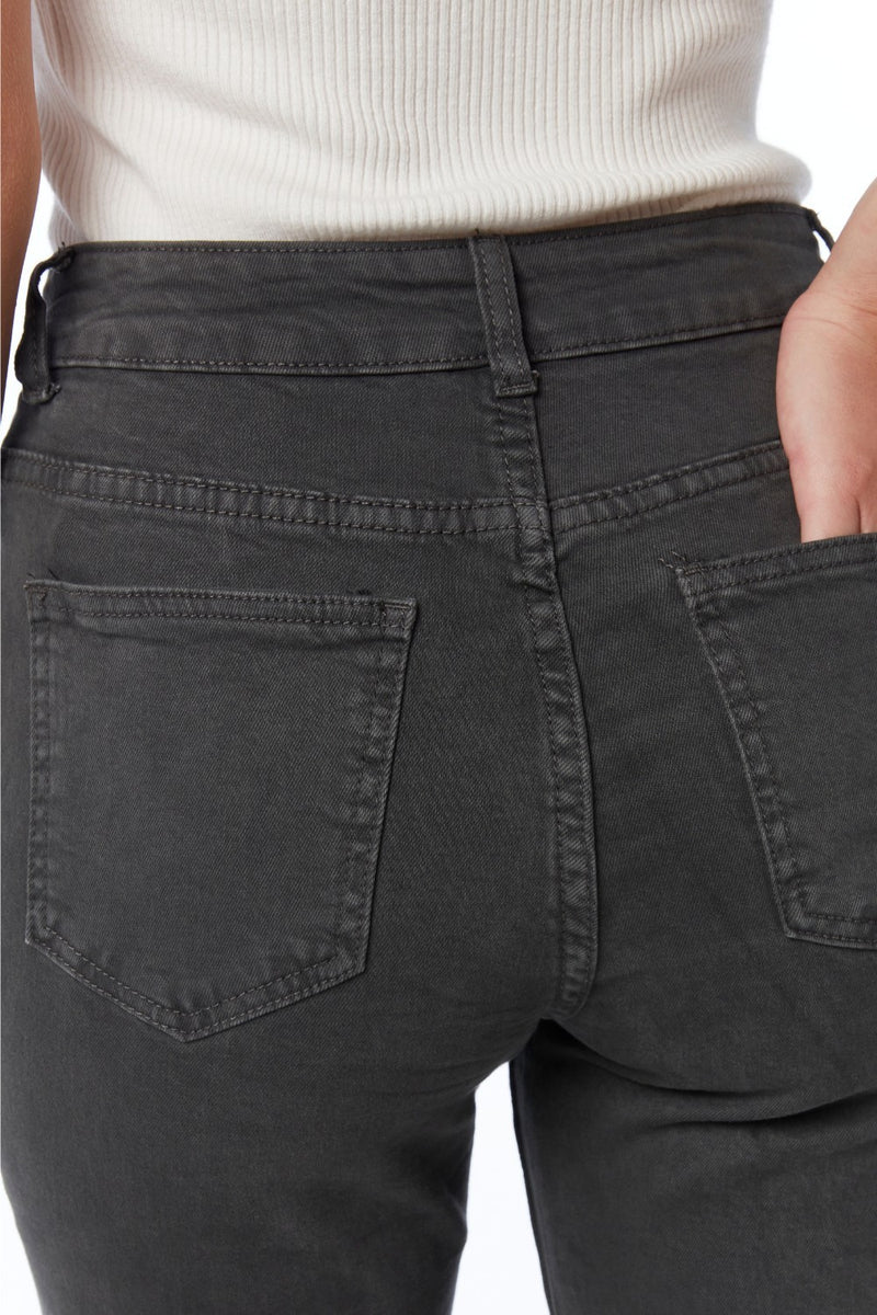 Q2 Straight Leg Jeans with Gold Buttons in Dark Grey