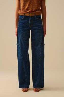 Q2 High Waist Wideleg Jeans with Side Pockets