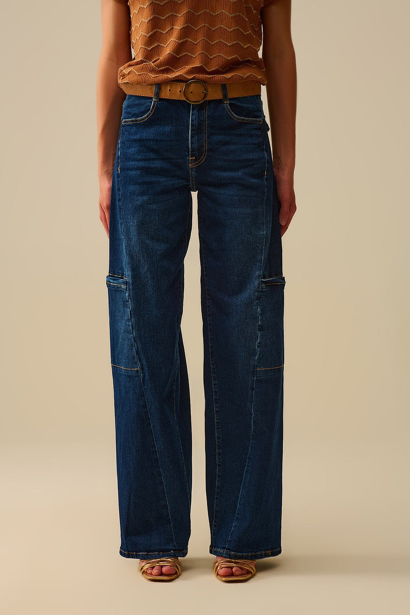 Q2 High Waist Wideleg Jeans with Side Pockets