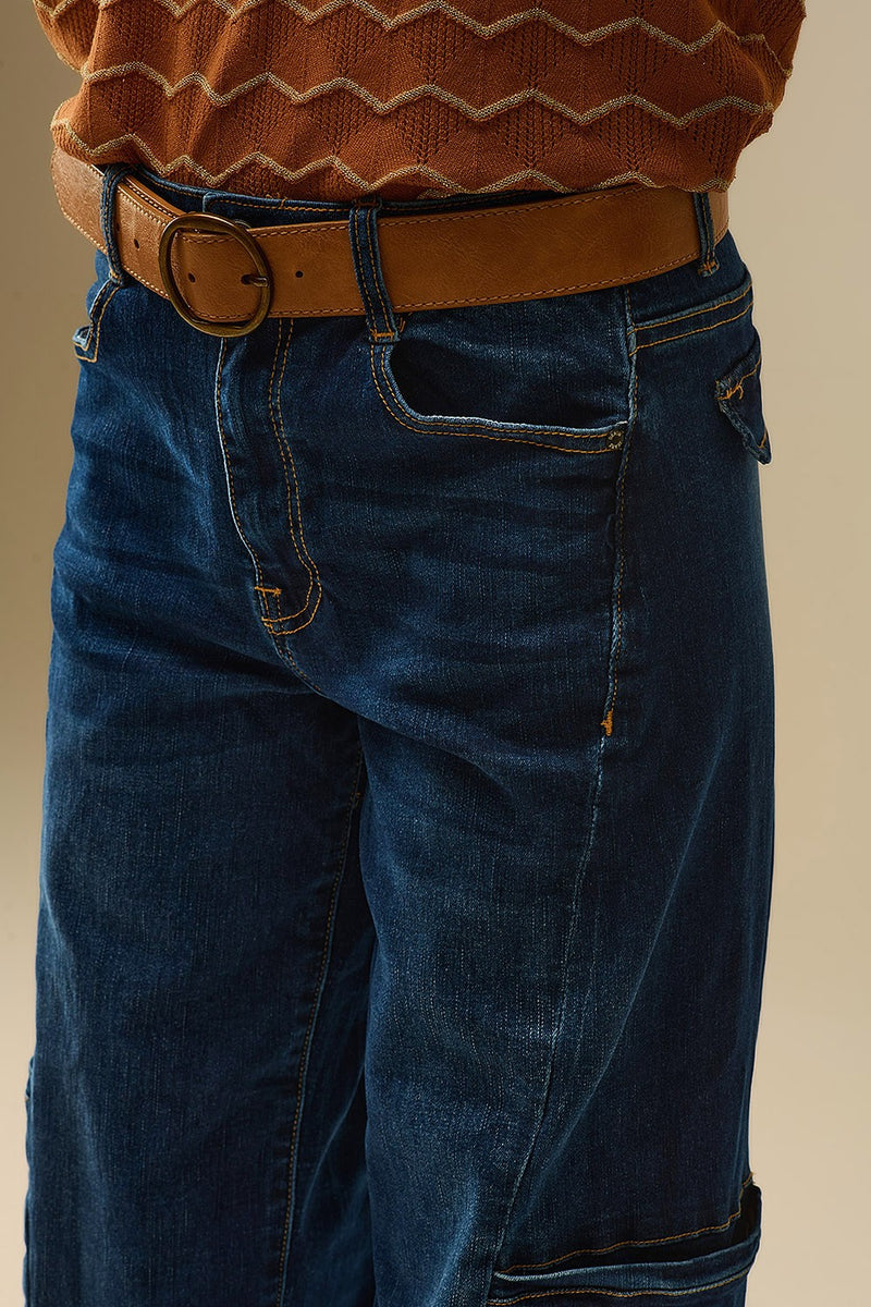 Q2 High Waist Wideleg Jeans with Side Pockets