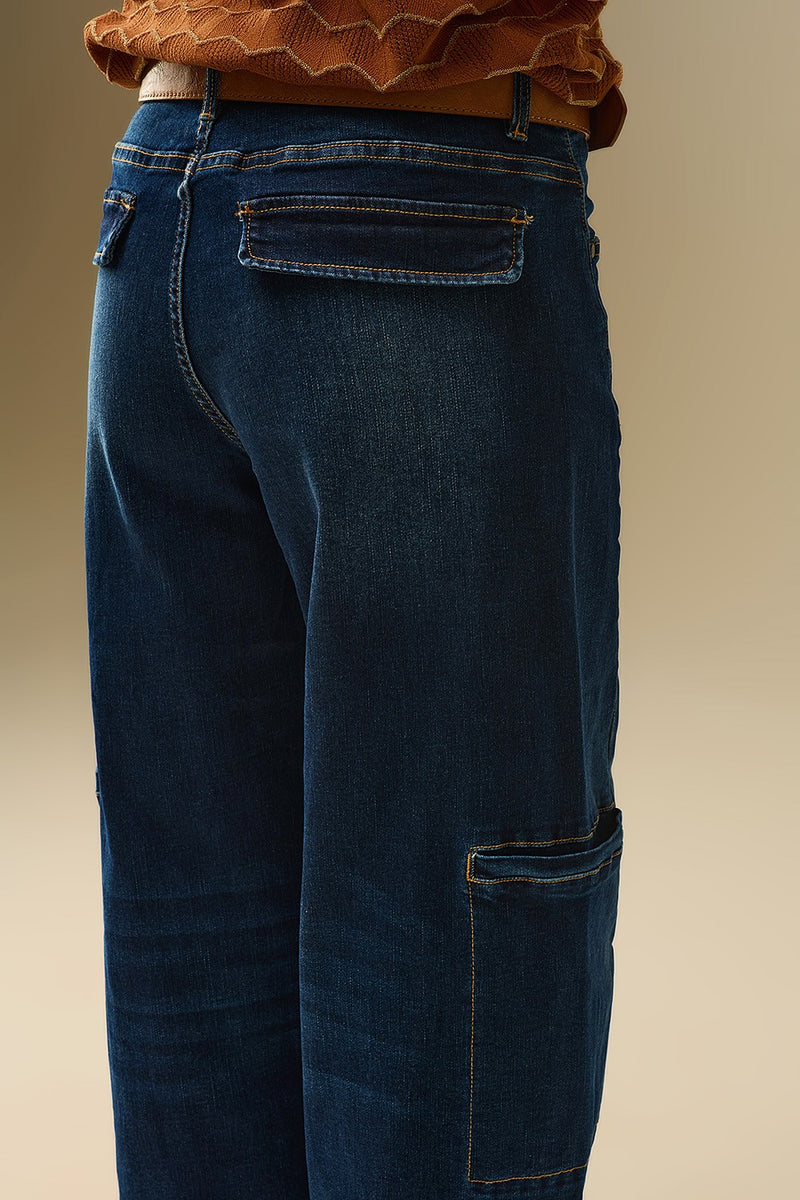 Q2 High Waist Wideleg Jeans with Side Pockets