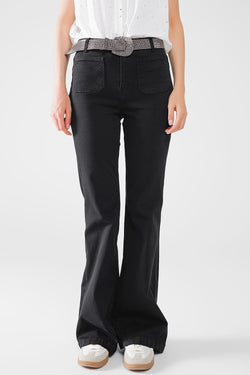 Q2 Black Skinny Flared Jeans with Front Pocket Detail