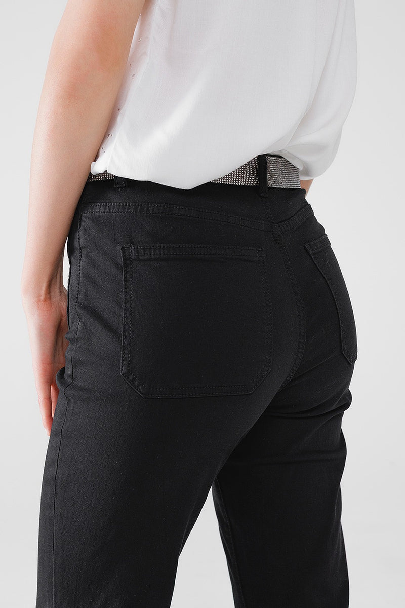 Q2 Black Skinny Flared Jeans with Front Pocket Detail