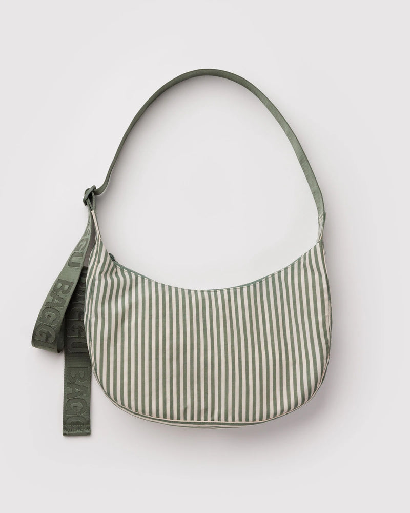 Baggy Medium Nylon Crescent Bag in Sage Stripe
