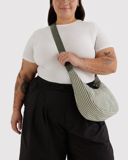 Baggy Medium Nylon Crescent Bag in Sage Stripe