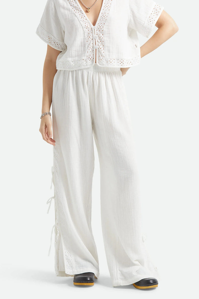 Brixton Seaside Eyelet Wide Leg Pant Off White Eyelet