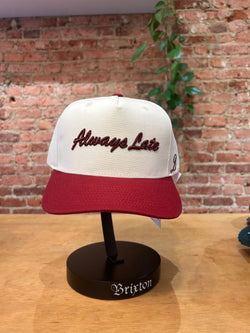 Brixton Always Late Snapback in Off White/Dark Brick
