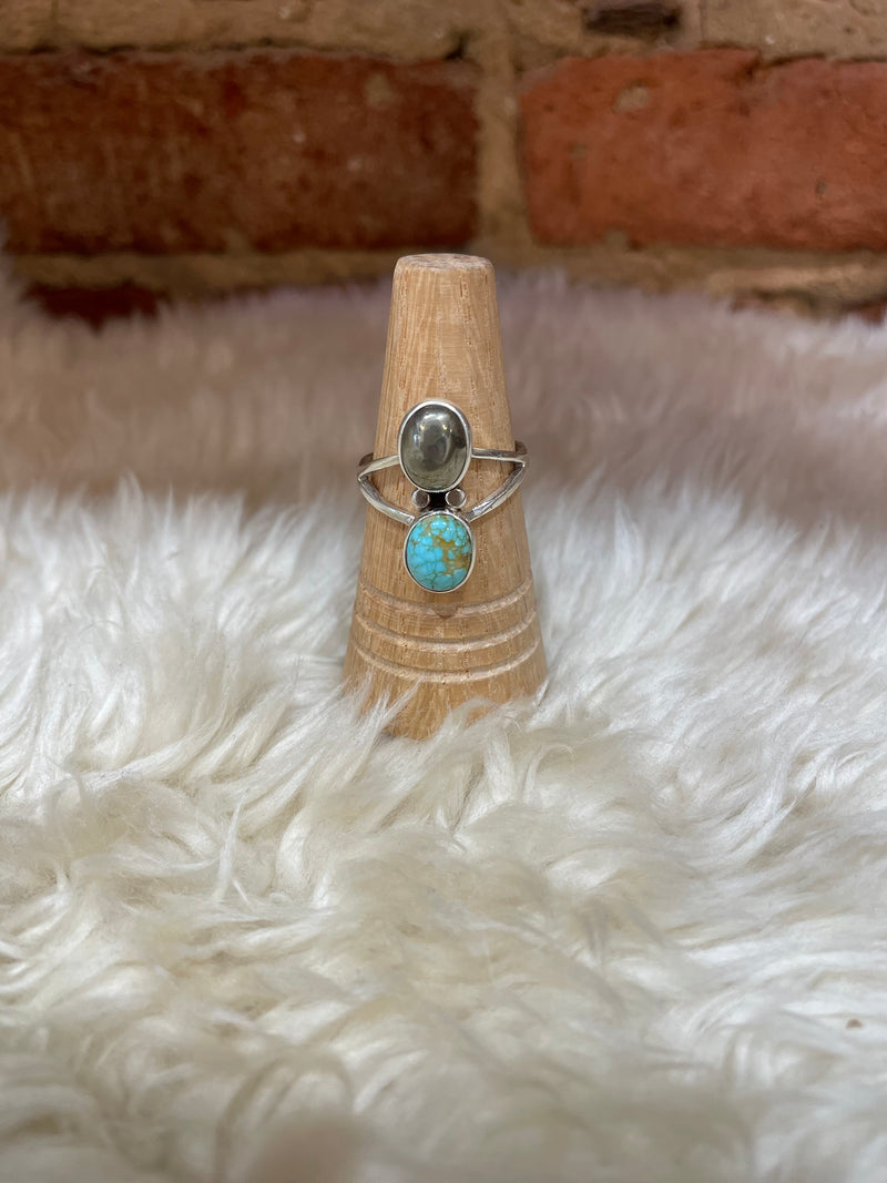 Leora Coronel Jewelry Turquoise & Pyrite Ring
