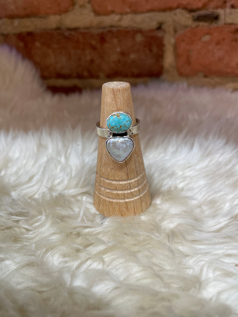 Leora Coronel Jewelry Turquoise & Pearl Ring