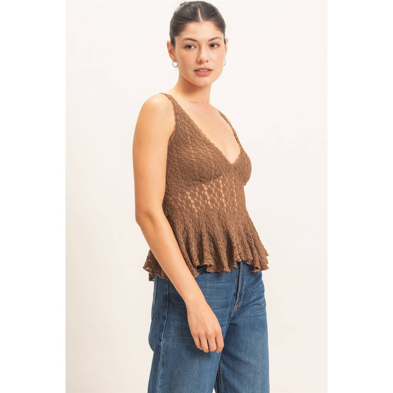 HYFVE Lace V-Neck Peplum Top