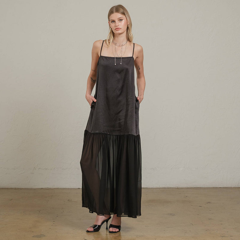 Raisonnel Satin Sheer Hem Maxi Slip Dress