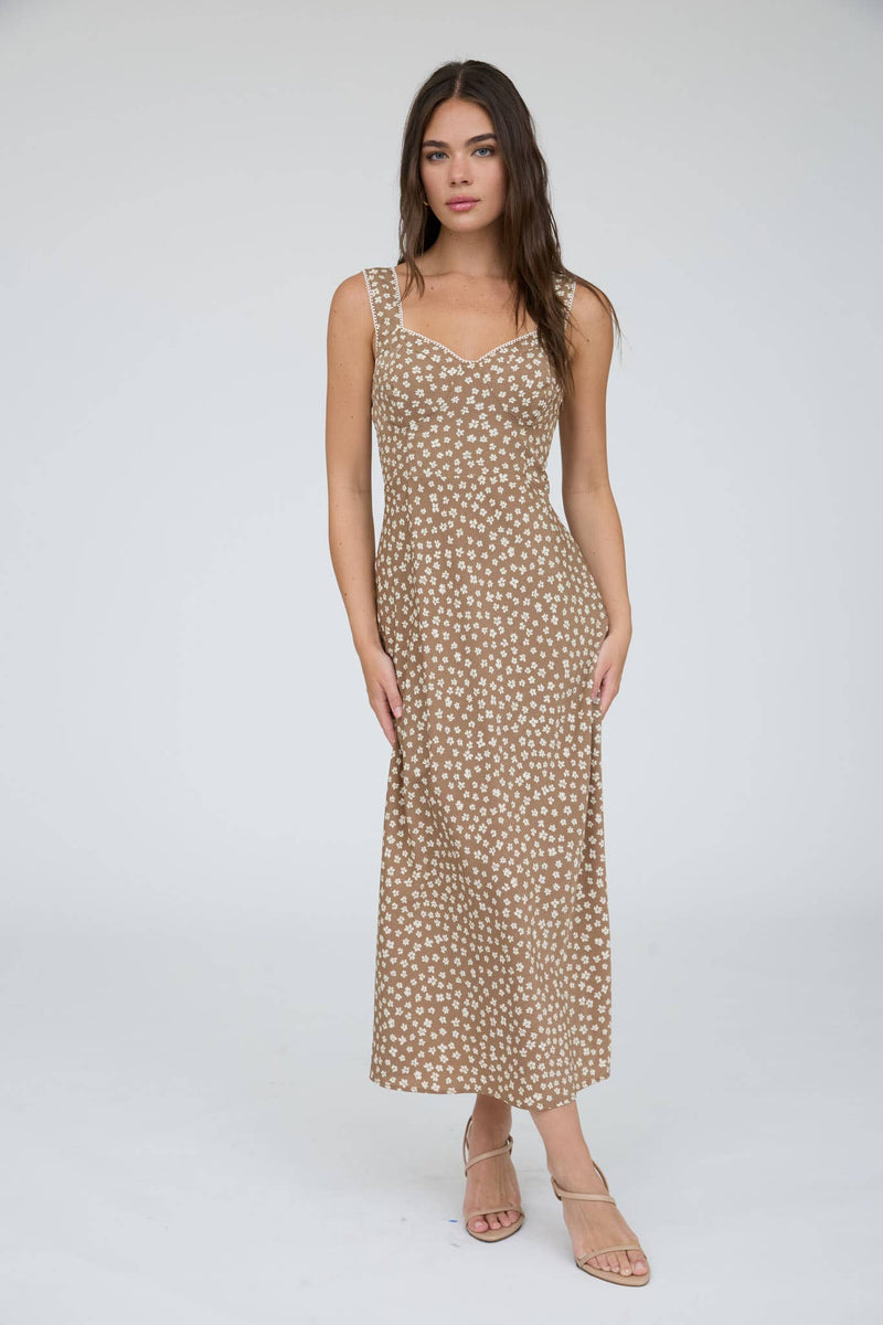 The Workshop FLORAL SWEETHEART NECK TRIM DETAIL MIDI DRESS
