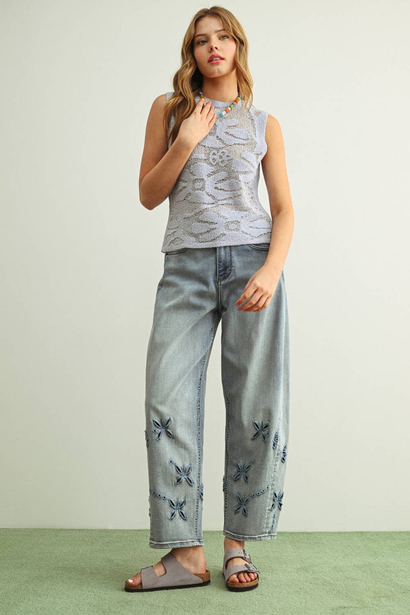 Miou Muse Floral Knitted Sleeveless Top