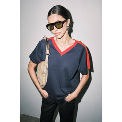 Loucia Ruth Sporty V-Neck Short Sleeve Boxy Tee