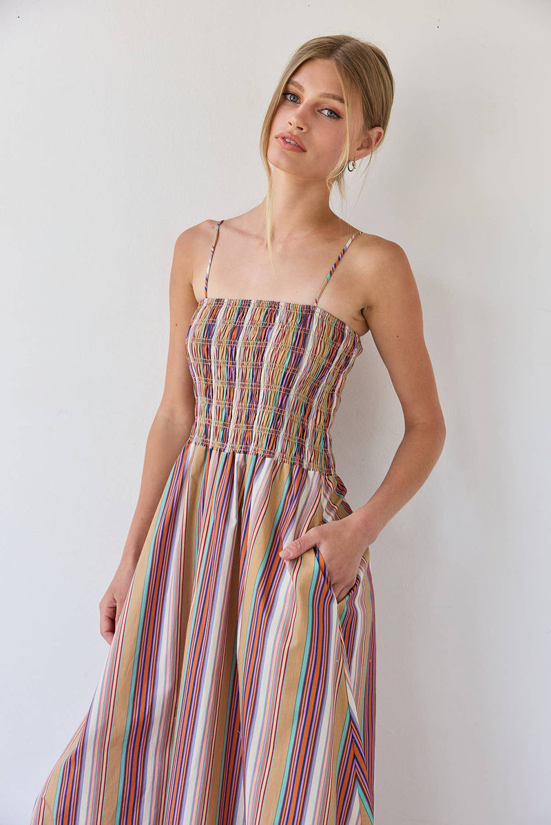Raisonnel Multicolor Stripe Smocked Maxi Dress