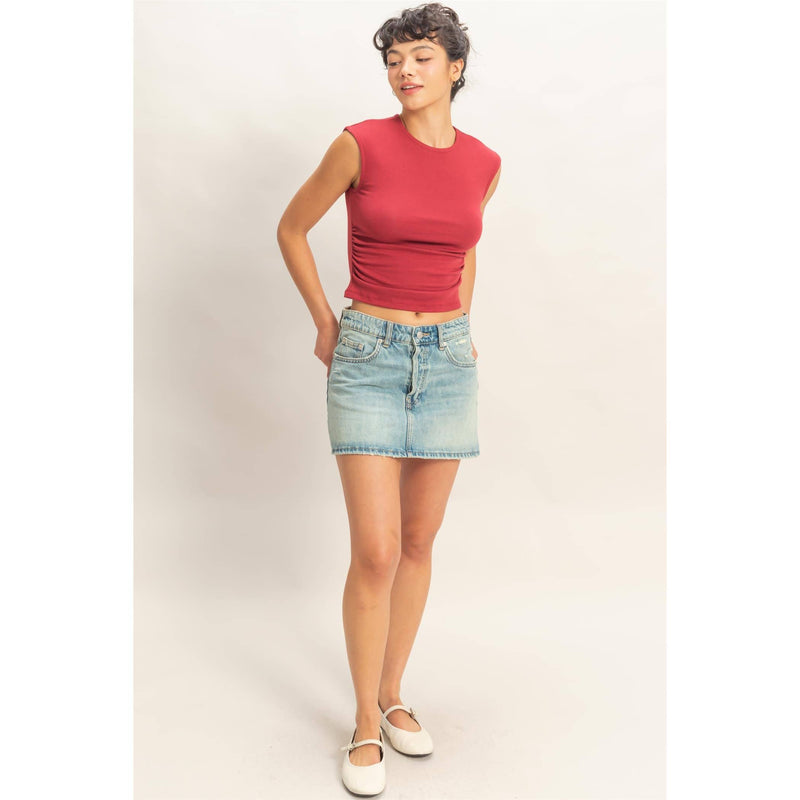 HYFVE Ruched Waist Cap Sleeve Top