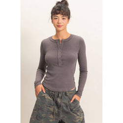HYFVE Pigment Dye Henley Long Sleeve Top