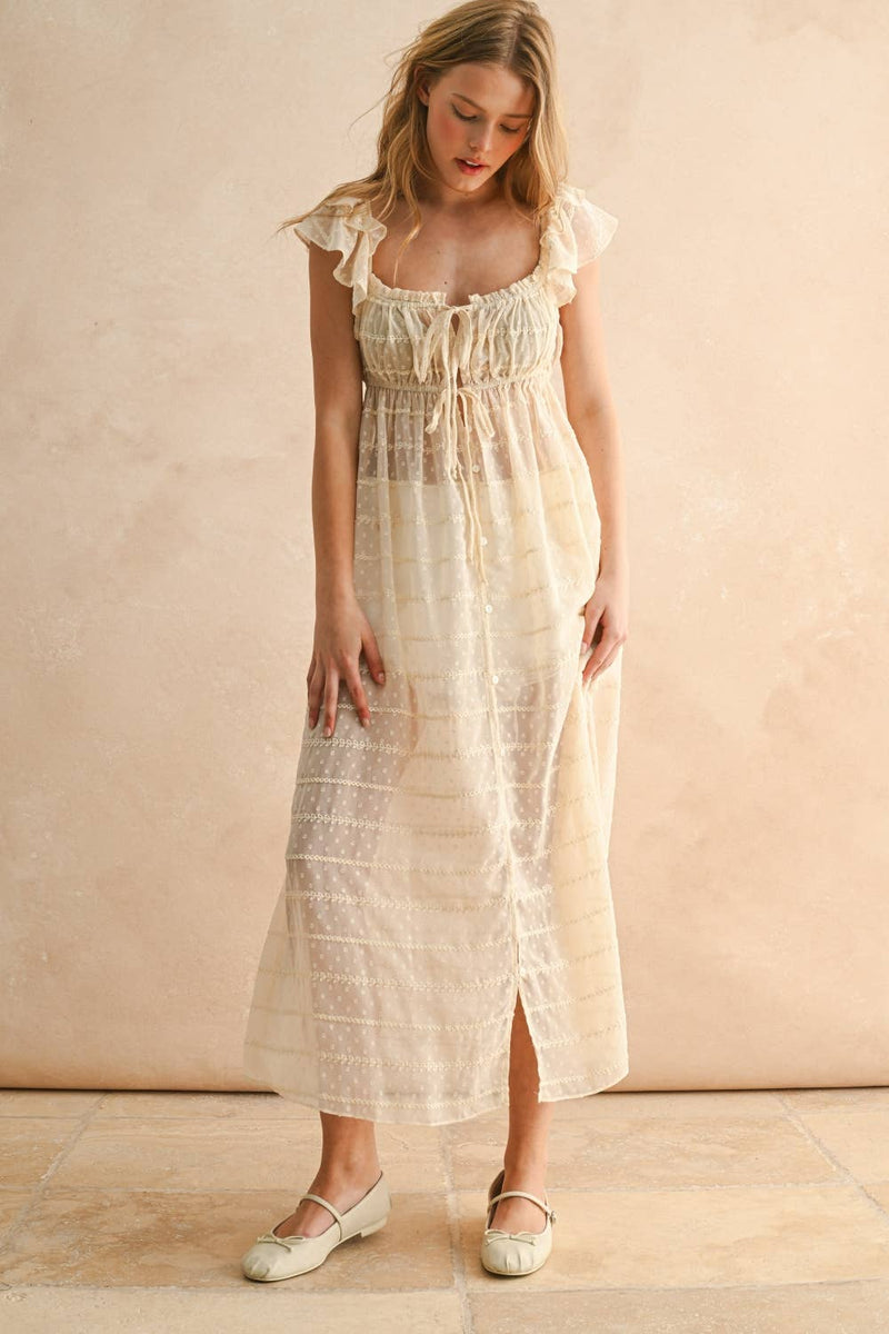 MIOU MUSE SHEER TEXTURED CHIFFON DRESS