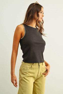 Miou Muse Mini Ribbed Top with Stitch Detail