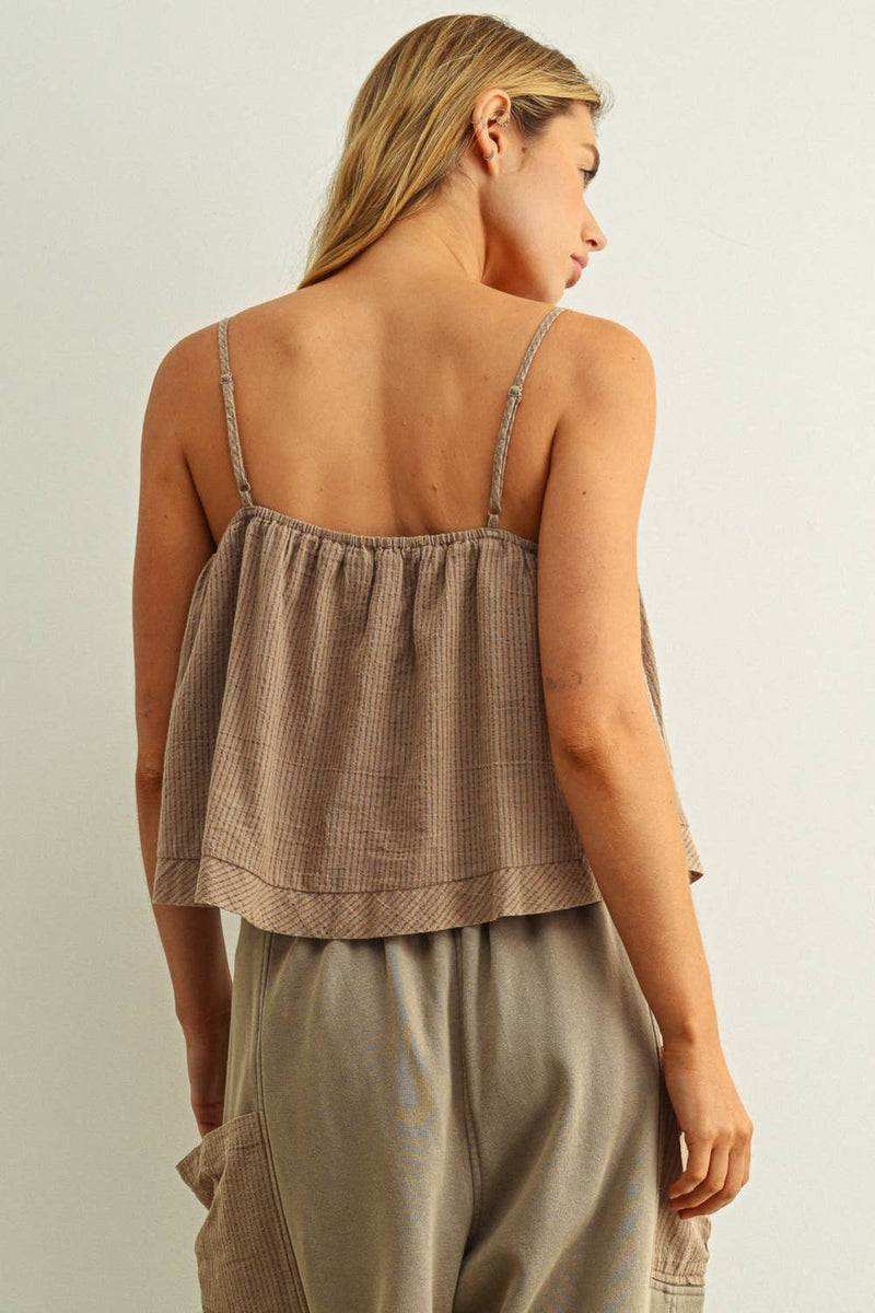 Miou Muse Striped Pattern Spaghetti Strap Swing Top